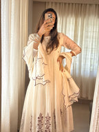 Ivory Bloom Anarkali Set | Embroidered Chanderi Suit
