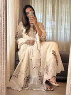 Ivory Bloom Anarkali Set | Embroidered Chanderi Suit