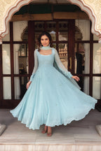Sky Blue Georgette Anarkali Suit Set for Women