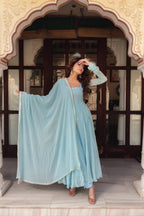 Sky Blue Georgette Anarkali Suit Set for Women