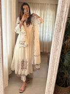 Ivory Bloom Anarkali Set | Embroidered Chanderi Suit