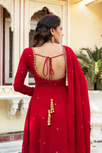 Elegance Red Georgette Anarkali Suit Set for Women