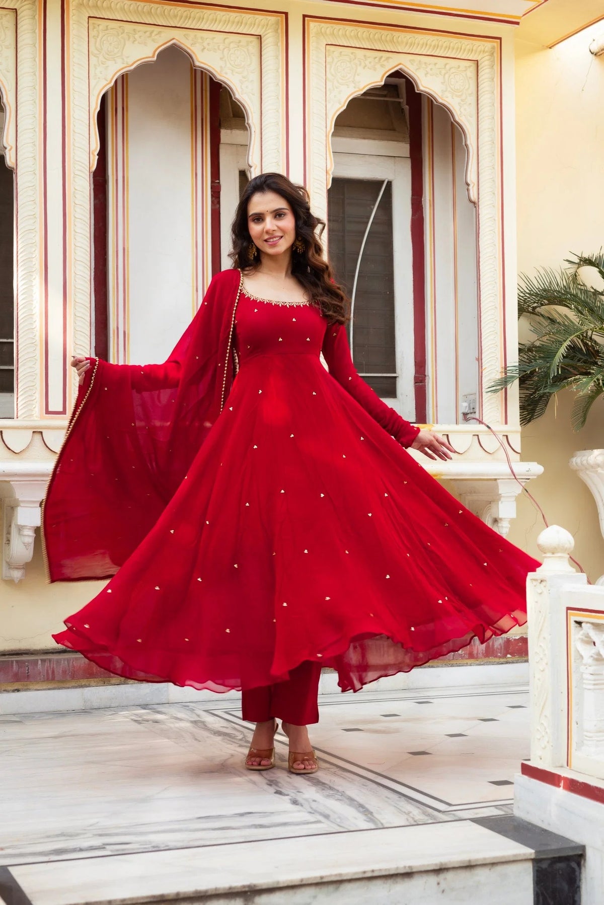 Elegance Red Georgette Anarkali Suit Set for Women