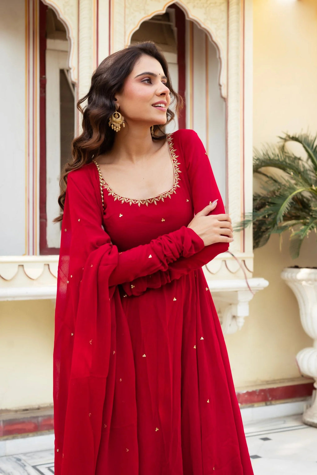 Elegance Red Georgette Anarkali Suit Set for Women