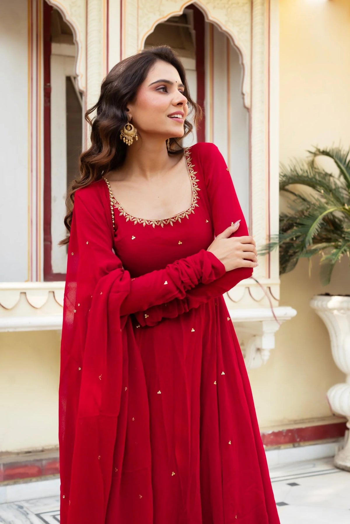 Elegance Red Georgette Anarkali Suit Set for Women