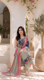 Women's Floral Printed Straight Kurta Set | Women 3-Piece Ethnic Wear