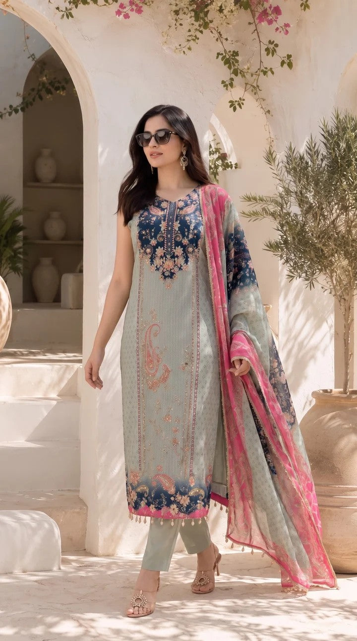 Women's Floral Printed Straight Kurta Set | Women 3-Piece Ethnic Wear