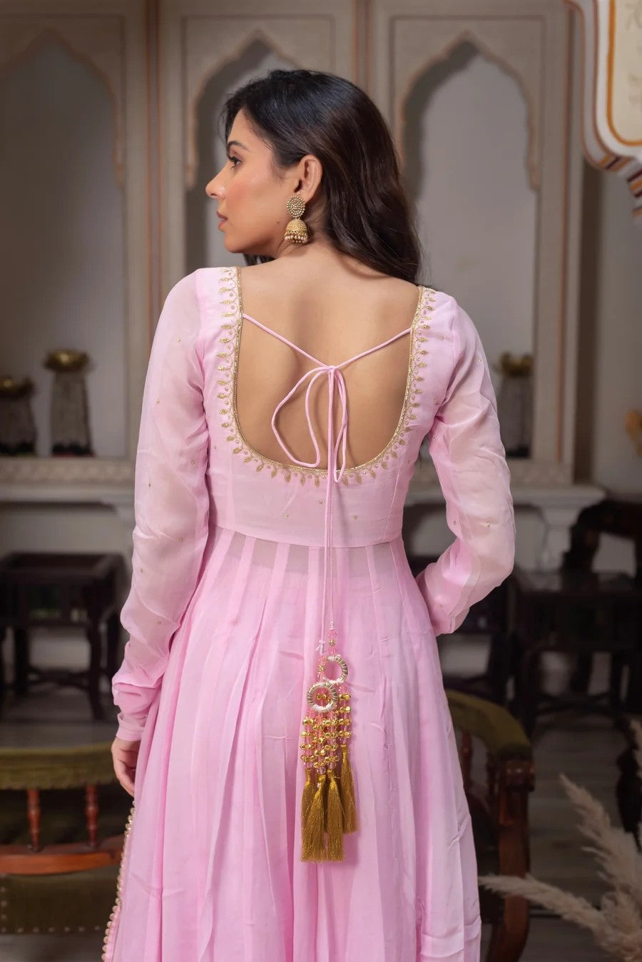 Baby Pink Georgette Anarkali Suit Set with Dupatta | Rakhi Special Ethnic Wear for Women