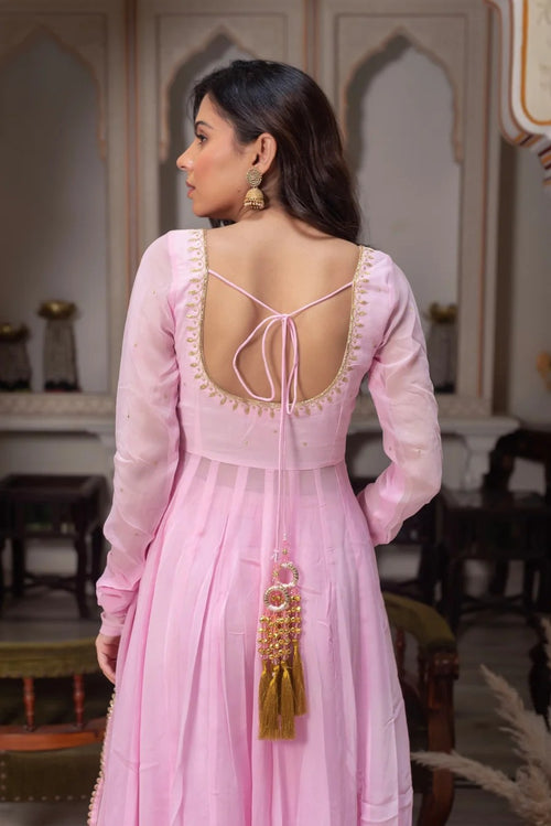 Baby Pink Georgette Anarkali Suit Set with Dupatta | Rakhi Special Ethnic Wear for Women