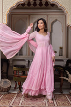 Baby Pink Georgette Anarkali Suit Set with Dupatta | Rakhi Special Ethnic Wear for Women