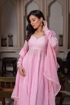 Baby Pink Georgette Anarkali Suit Set with Dupatta | Rakhi Special Ethnic Wear for Women