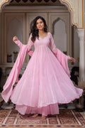 Baby Pink Georgette Anarkali Suit Set with Dupatta | Rakhi Special Ethnic Wear for Women