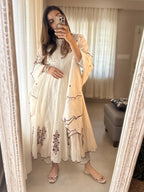 Ivory Bloom Anarkali Set | Embroidered Chanderi Suit