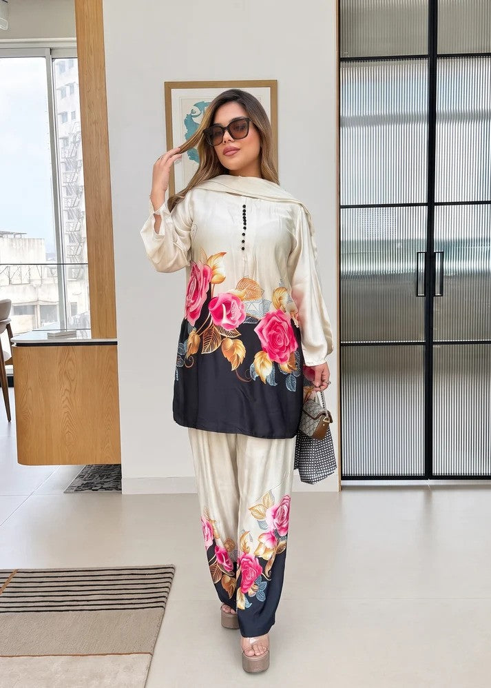 Women’s Floral Printed Crepe Silk Co-Ord Set | Kurta Palazzo Set