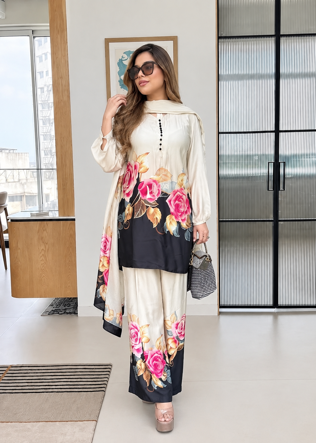 Women’s Floral Printed Crepe Silk Co-Ord Set | Kurta Palazzo Set
