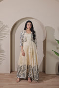 Women Tussar Silk Kalamkari print Gown With Embroidery Jacket