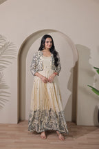 Women Tussar Silk Kalamkari print Gown With Embroidery Jacket