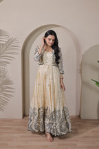 Women Tussar Silk Kalamkari print Gown With Embroidery Jacket