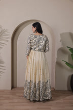 Women Tussar Silk Kalamkari print Gown With Embroidery Jacket