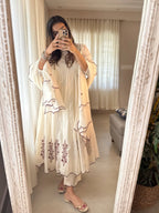Ivory Bloom Anarkali Set | Embroidered Chanderi Suit