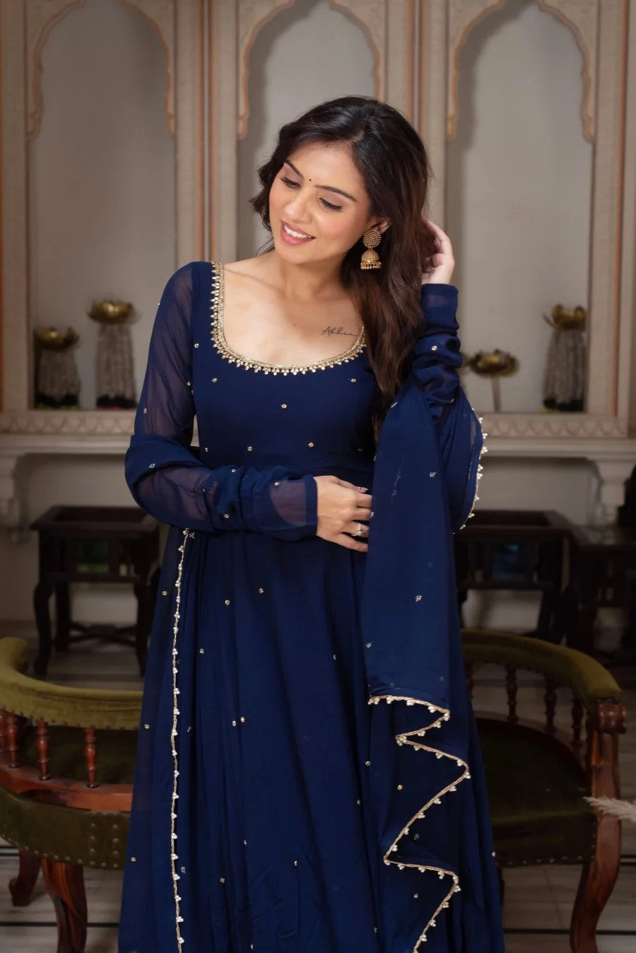 Navy Blue Embellished Anarkali Suit for Wedding & Festive Wear