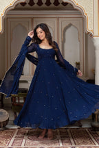 Navy Blue Embellished Anarkali Suit for Wedding & Festive Wear