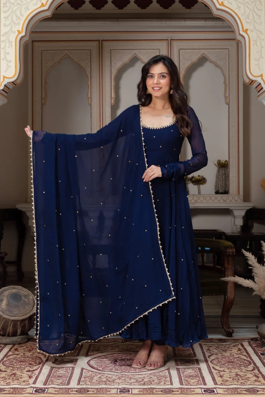 Navy Blue Embellished Anarkali Suit for Wedding & Festive Wear