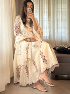 Ivory Bloom Anarkali Set | Embroidered Chanderi Suit