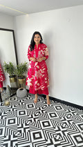 Red Aster Floral Kurta and Pants Set for Women