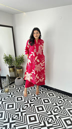 Red Aster Floral Kurta and Pants Set for Women