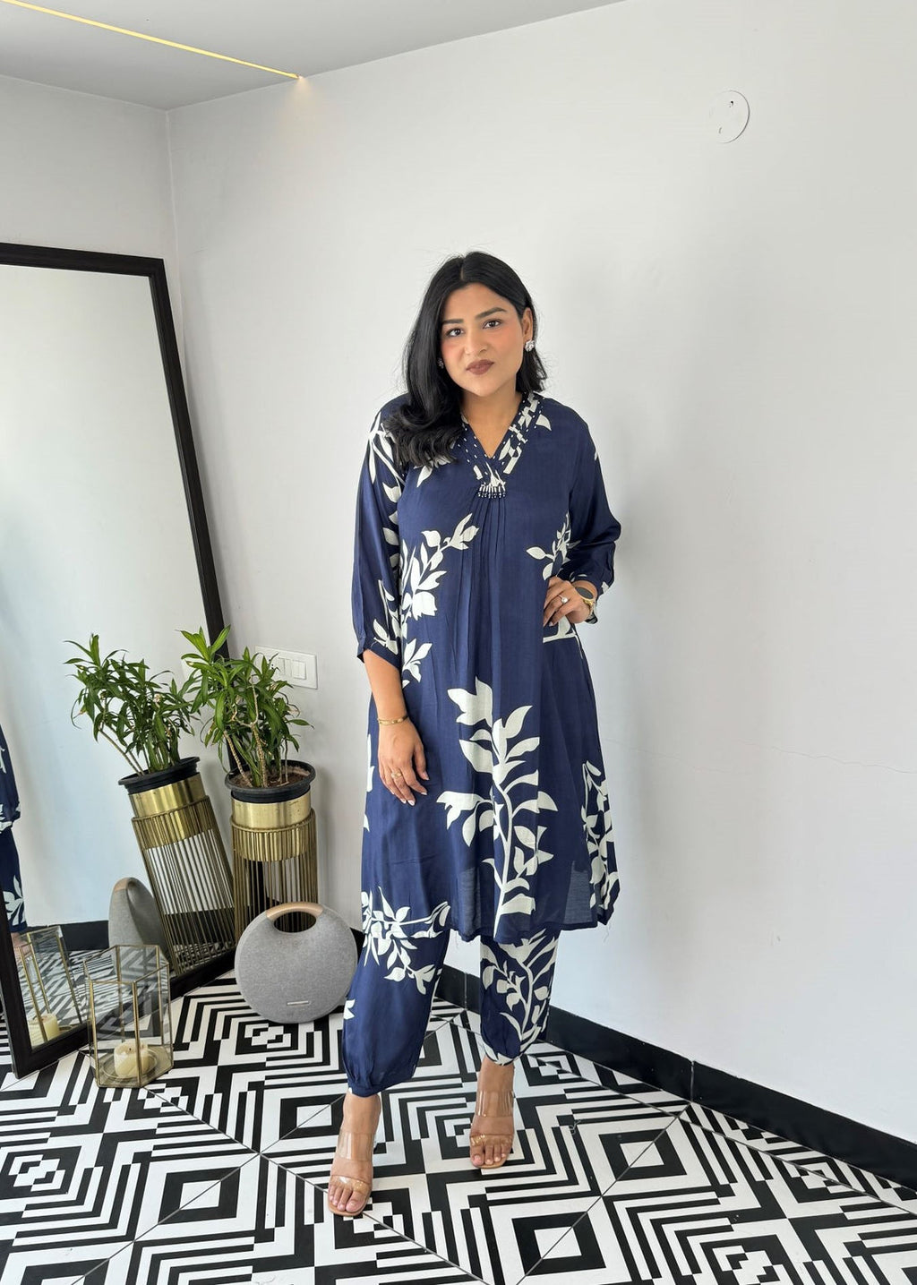 Blue Autumn Floral Kurta & Pants Set