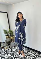 Blue Autumn Floral Kurta & Pants Set