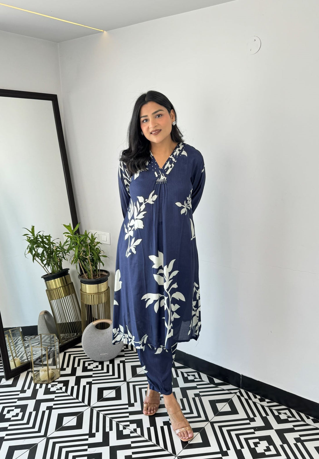 Blue Autumn Floral Kurta & Pants Set