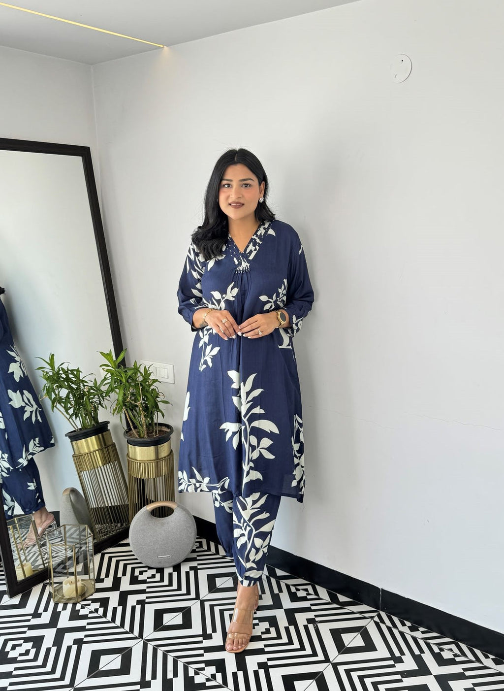 Blue Autumn Floral Kurta & Pants Set