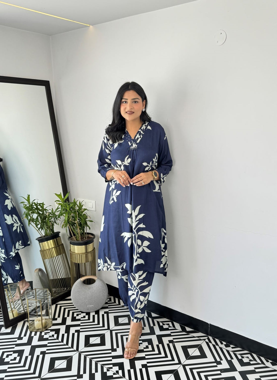 Blue Autumn Floral Kurta & Pants Set