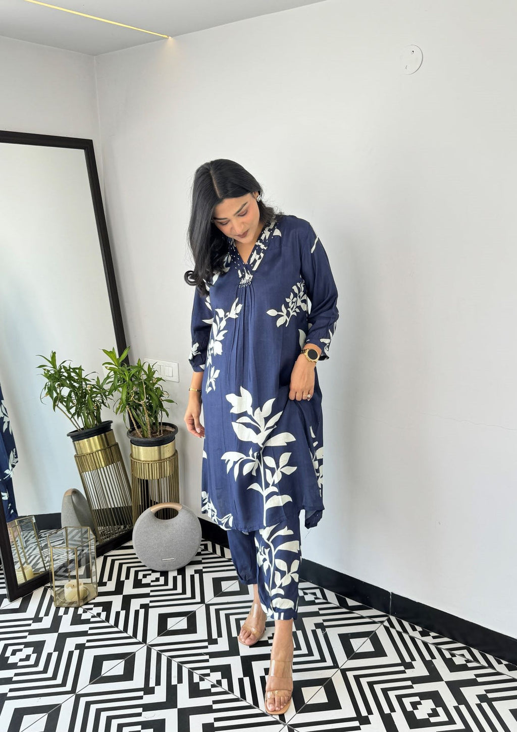 Blue Autumn Floral Kurta & Pants Set