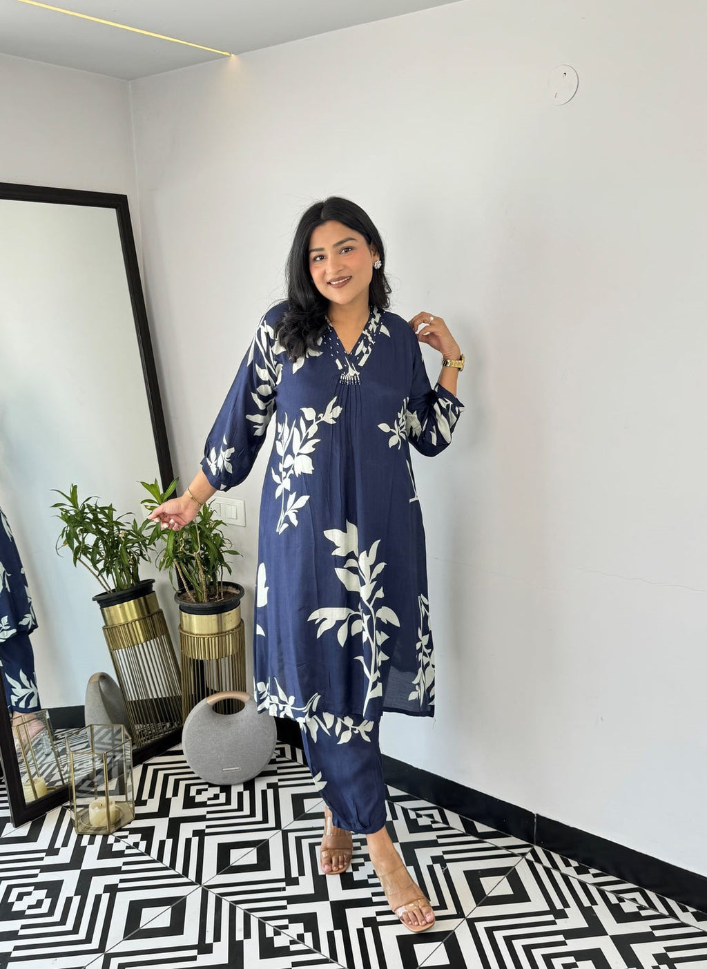 Blue Autumn Floral Kurta & Pants Set