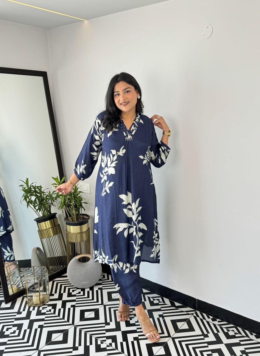 Blue Autumn Floral Kurta & Pants Set