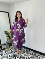 Purple Autumn Floral Kurta & Pants Set