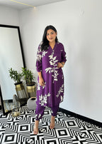 Purple Autumn Floral Kurta & Pants Set