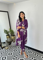 Purple Autumn Floral Kurta & Pants Set