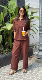 Masala Chai Cotton Co-Ord Set in Brown