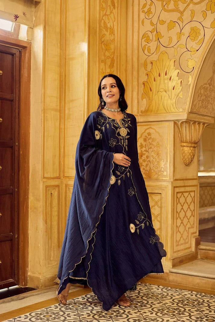 Women Royal Chanderi Anarkali Set - Regal Navy