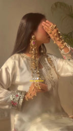 Women’s White Embroidered Crepe Silk 3-Piece Suit Set | Farshi Pant & Dupatta