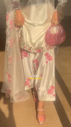 Women’s White Embroidered Crepe Silk 3-Piece Suit Set | Farshi Pant & Dupatta