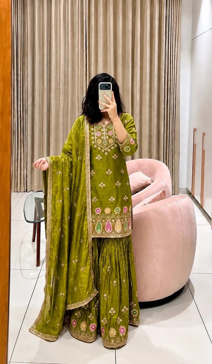 Pure Silk Embroidered Sharara Set for Women | Festive & Wedding Wear