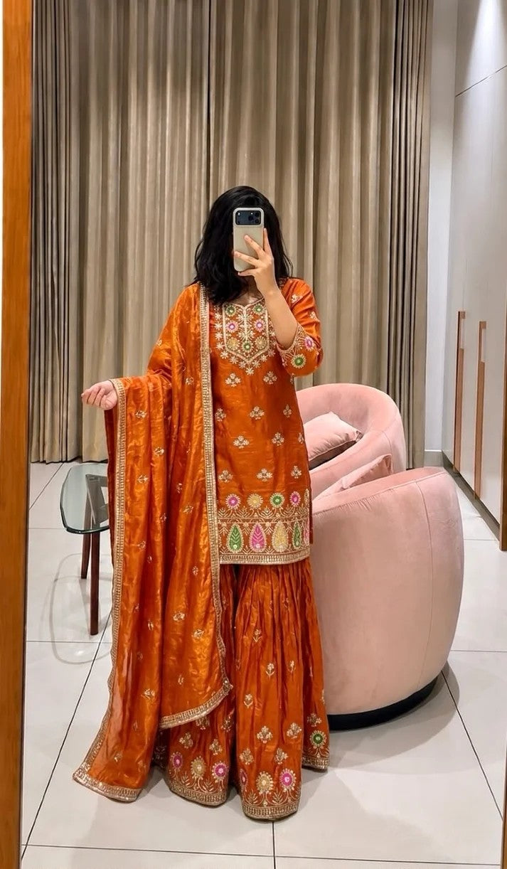 Pure Silk Embroidered Sharara Set for Women | Festive & Wedding Wear