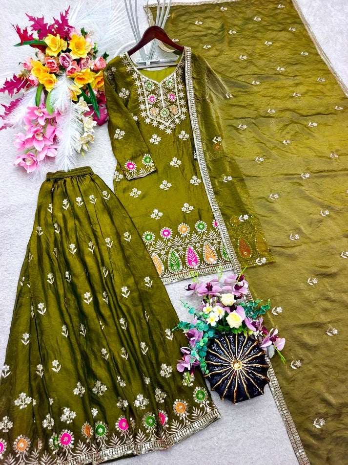 Pure Silk Embroidered Sharara Set for Women | Festive & Wedding Wear