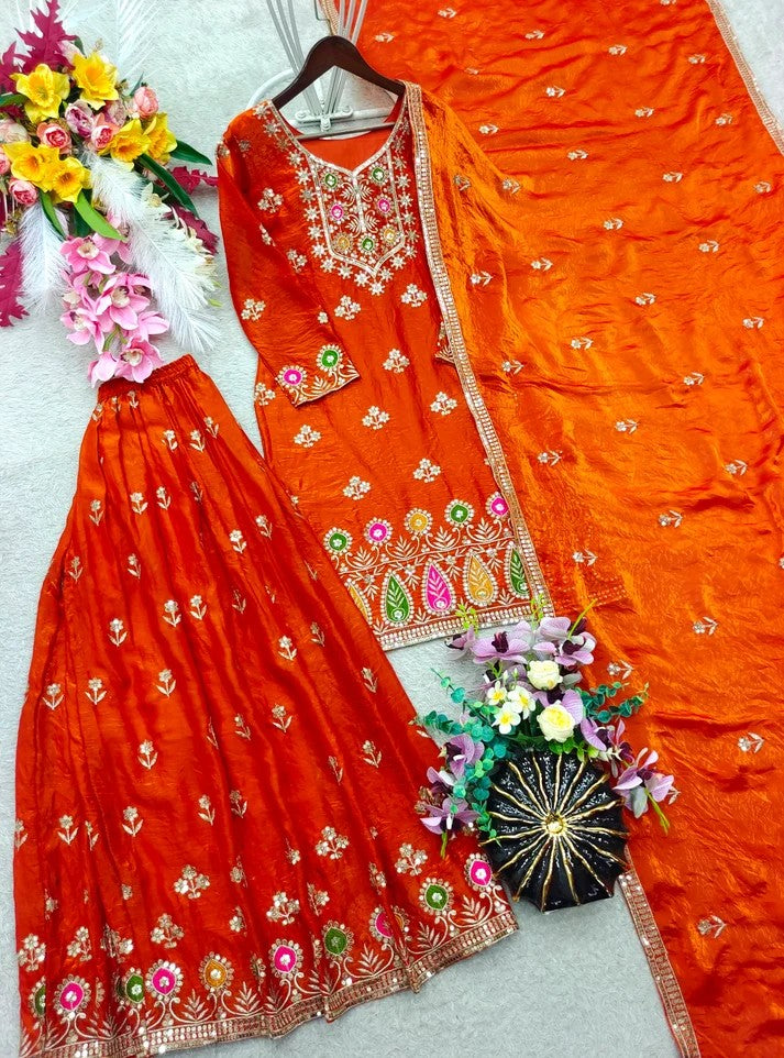 Pure Silk Embroidered Sharara Set for Women | Festive & Wedding Wear