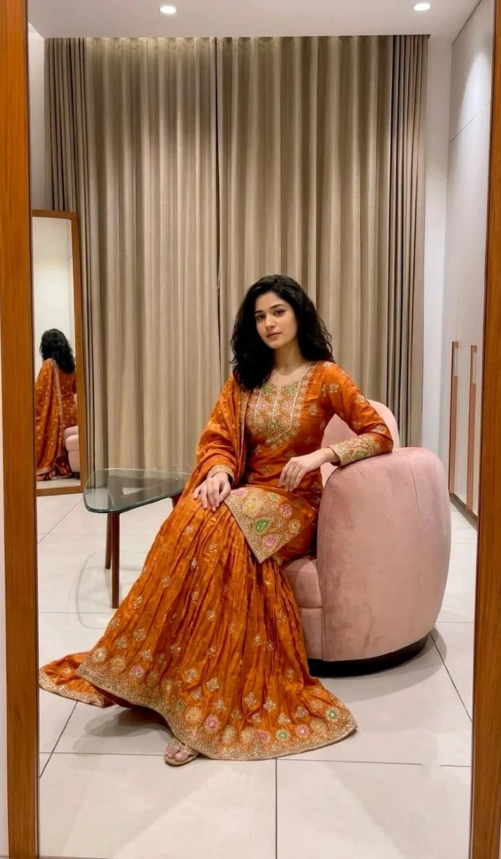 Pure Silk Embroidered Sharara Set for Women | Festive & Wedding Wear
